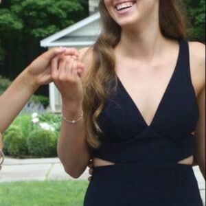 Elegant Deep V Navy Cutout Prom Dress